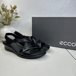 New Ecco Felicia Leather Wedge Sandal Black Women's 10-10.5/EU41 NWB